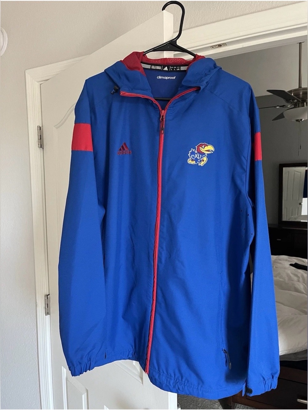 Men’s KU Kansas Jayhawks Adidas Climaproof Jacket Large L EUC